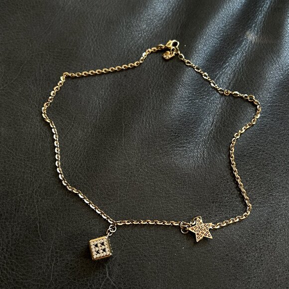 Swarovski Crystal Dice & Star Pendant Necklace Gold-Tone - Picture 3 of 5